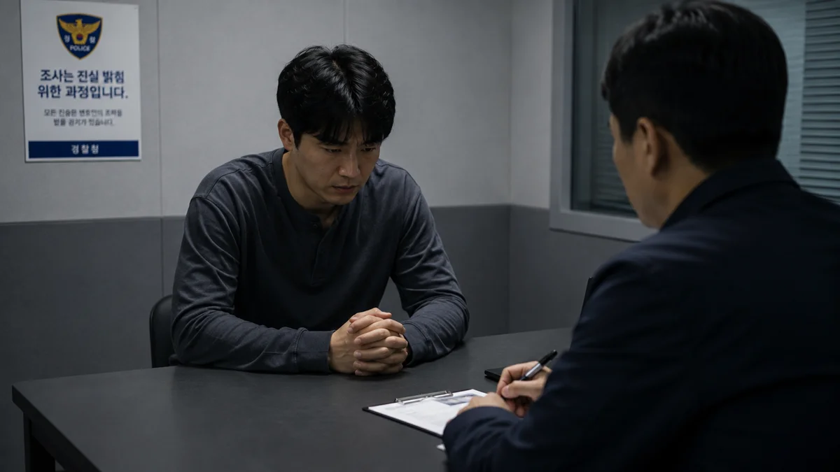 인천 아청물 배포 시청 처벌|경찰서 취조실에서 조사를 받는 남성