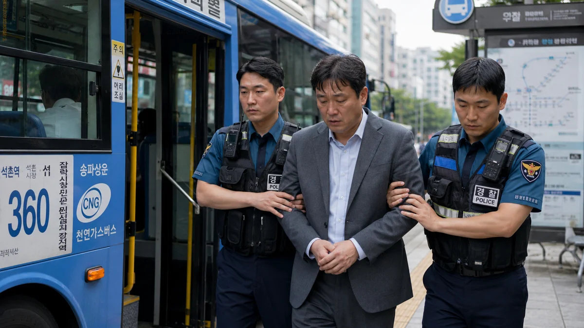 인천 아청물 단순 소지 처벌|경찰관들에게 연행되는 정장 차림의 남성