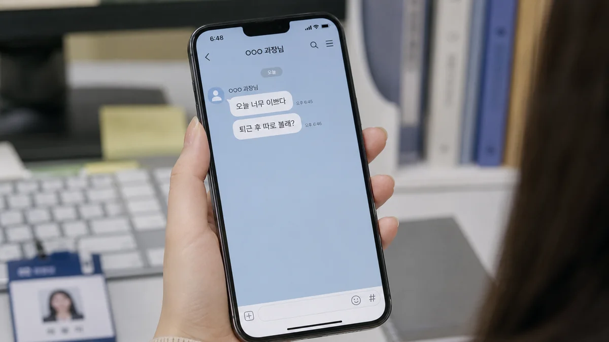 인천 강제추행 무죄 증명|직장 내 성희롱 메시지가 담긴 스마트폰 화면