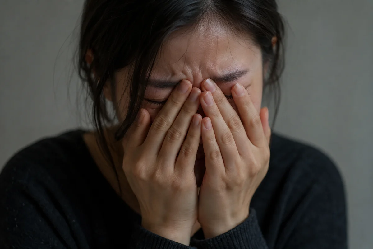 강제추행|얼굴을 감싸 쥐고 울고 있는 여성의 모습