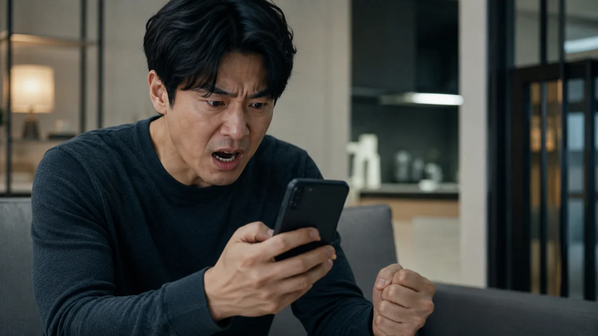인천 성범죄 무고죄|스마트폰 화면을 보며 분노하는 남성